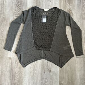 Staring At Stars Top Womens Medium Gray Crochet Knit Casual Sheer Boho Lace